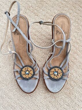 Paolo Light blue Suede Beaded T-Strap Sandals 8.5